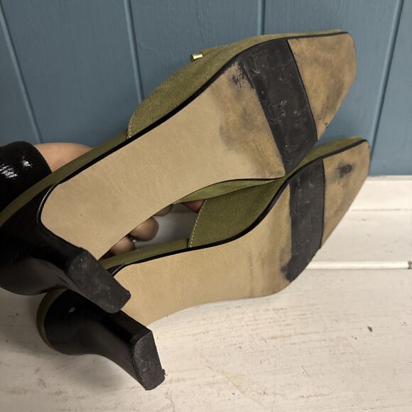 Women's Sz 8 Vintage LifeStride Lucinda‎ Olive Green Suede Leather Mules Heels L - Picture 6 of 8